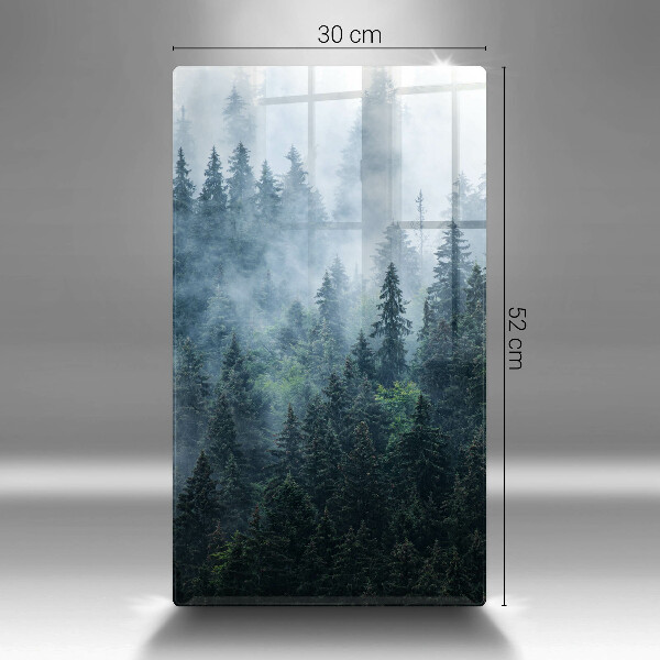 Chopping board glass Forest of trees and fog