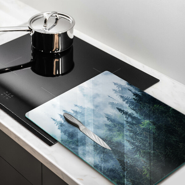 Chopping board glass Forest of trees and fog
