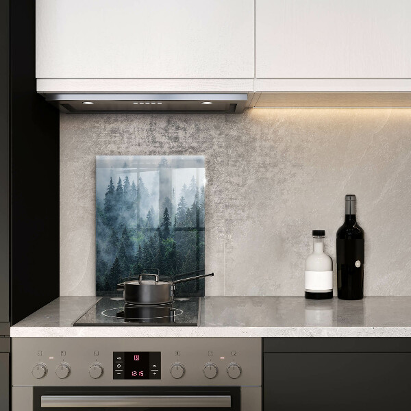 Chopping board glass Forest of trees and fog