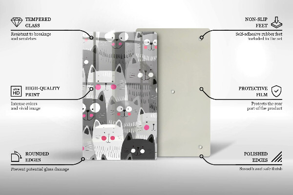 Chopping board glass Illustration of cats