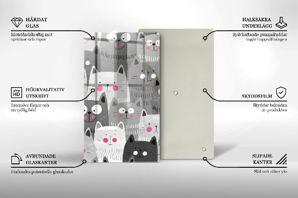 Chopping board glass Illustration of cats