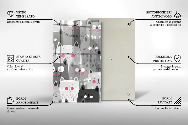 Chopping board glass Illustration of cats