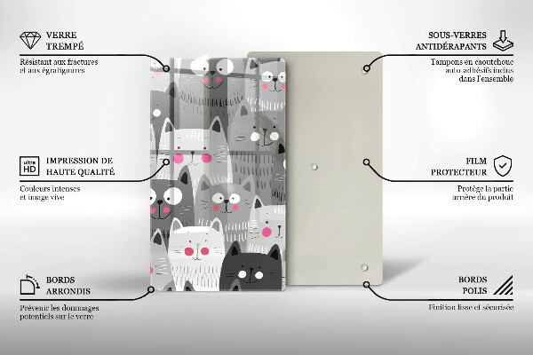 Chopping board glass Illustration of cats