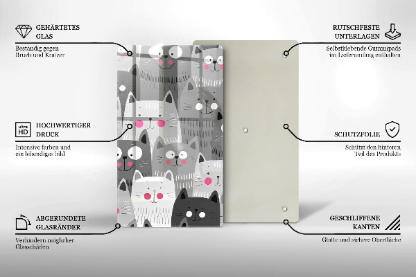 Chopping board glass Illustration of cats