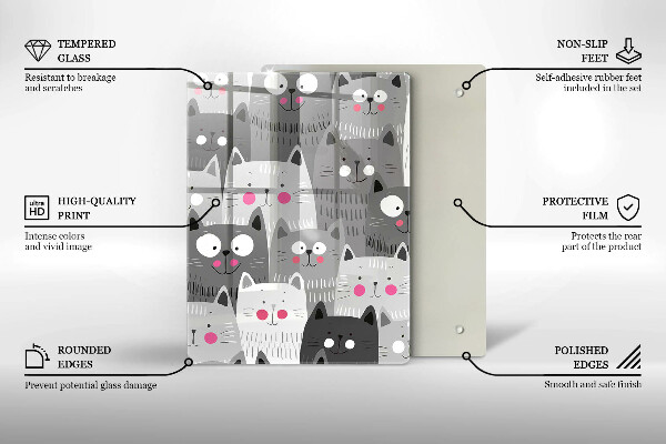 Chopping board glass Illustration of cats