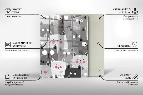 Chopping board glass Illustration of cats