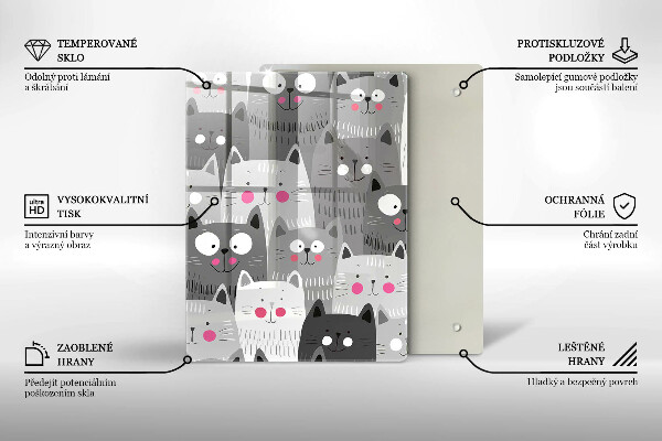 Chopping board glass Illustration of cats