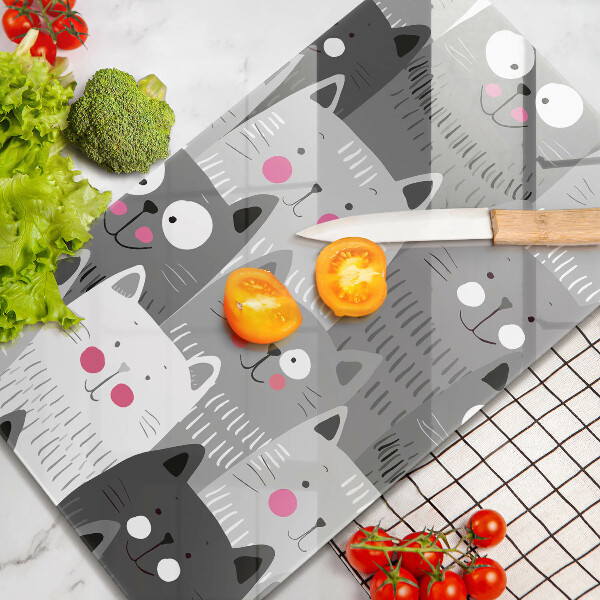 Chopping board glass Illustration of cats