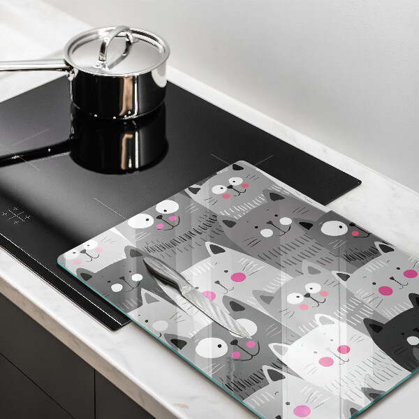 Chopping board glass Illustration of cats