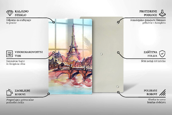 Chopping board glass Paris landscape Eiffel Tower