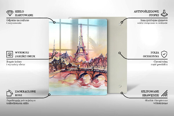 Chopping board glass Paris landscape Eiffel Tower
