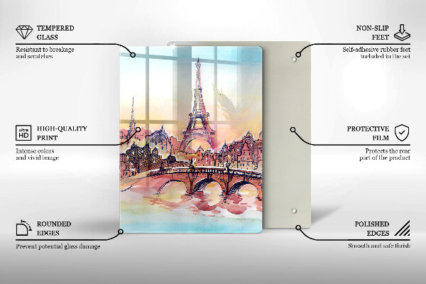 Chopping board glass Paris landscape Eiffel Tower