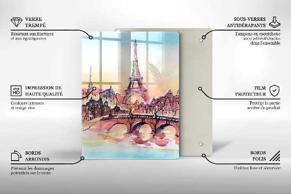 Chopping board glass Paris landscape Eiffel Tower