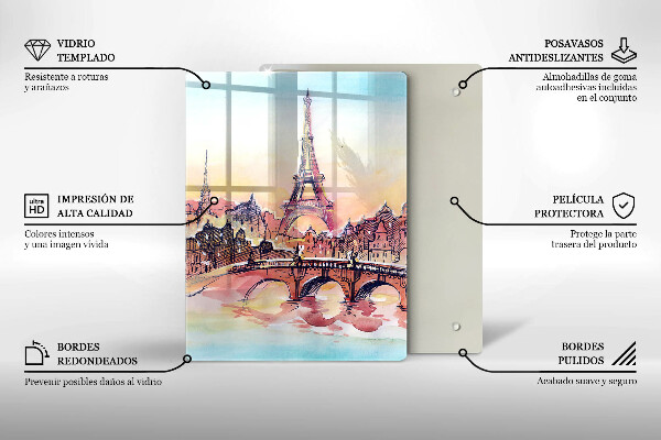 Chopping board glass Paris landscape Eiffel Tower