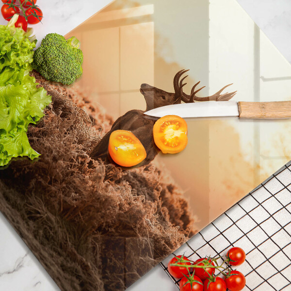 Chopping board glass Deer in the field