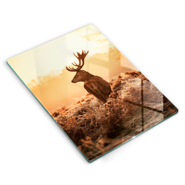 Chopping board glass Deer in the field