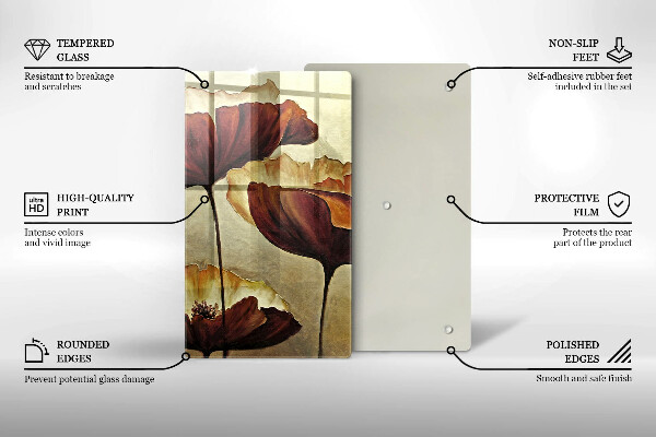 Chopping board glass Painted boho flowers