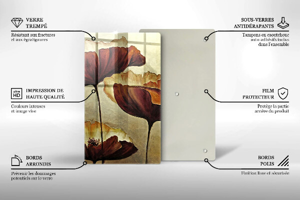 Chopping board glass Painted boho flowers