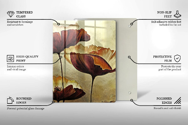 Chopping board glass Painted boho flowers