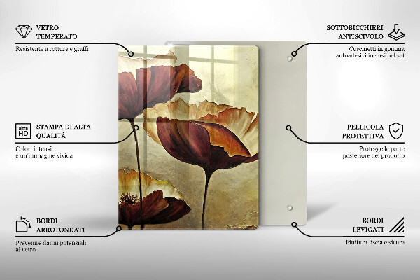 Chopping board glass Painted boho flowers