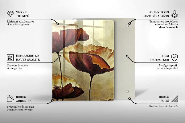 Chopping board glass Painted boho flowers