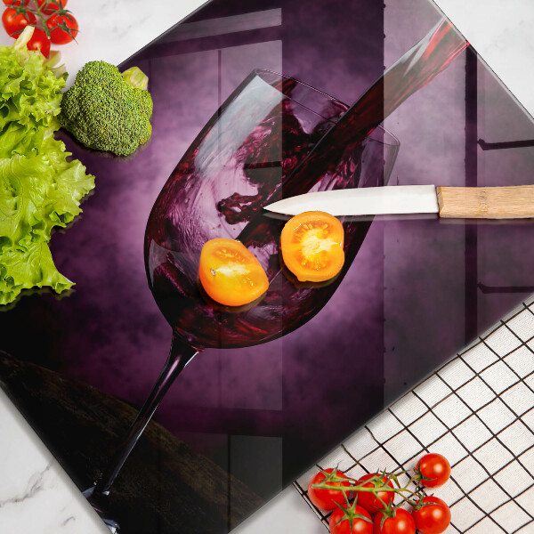 Chopping board glass A glass of wine