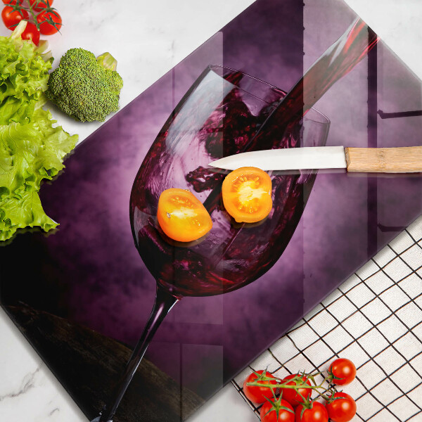 Chopping board glass A glass of wine