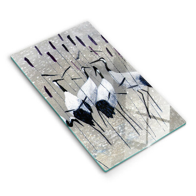 Chopping board glass Japanese cranes