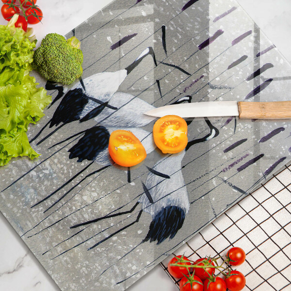 Chopping board glass Japanese cranes