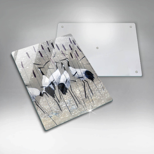 Chopping board glass Japanese cranes