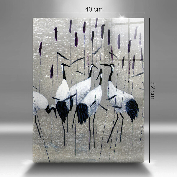Chopping board glass Japanese cranes