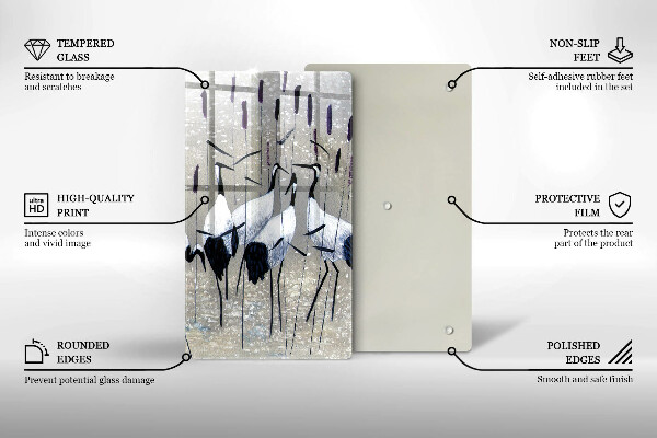 Chopping board glass Japanese cranes