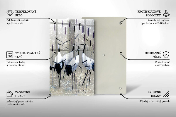 Chopping board glass Japanese cranes