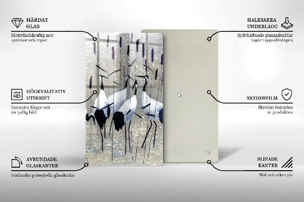 Chopping board glass Japanese cranes