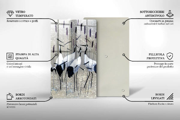 Chopping board glass Japanese cranes