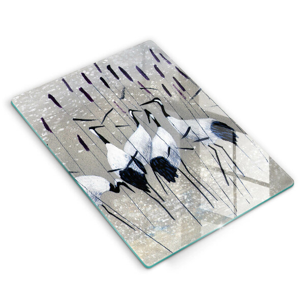 Chopping board glass Japanese cranes