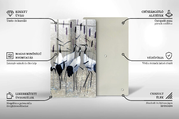 Chopping board glass Japanese cranes