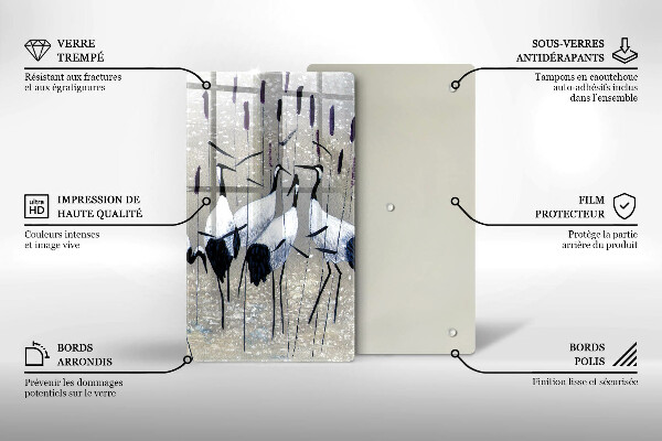 Chopping board glass Japanese cranes