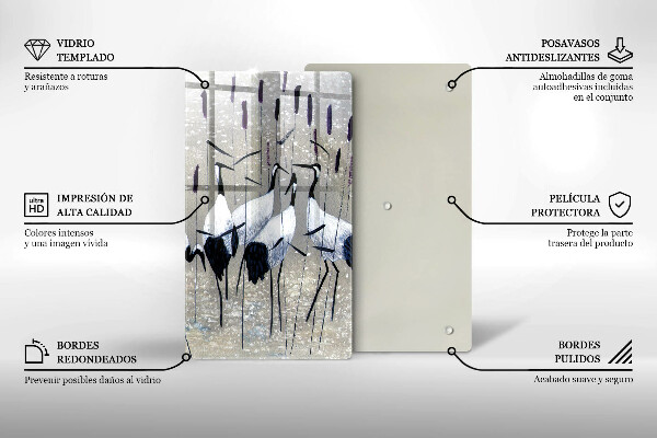 Chopping board glass Japanese cranes
