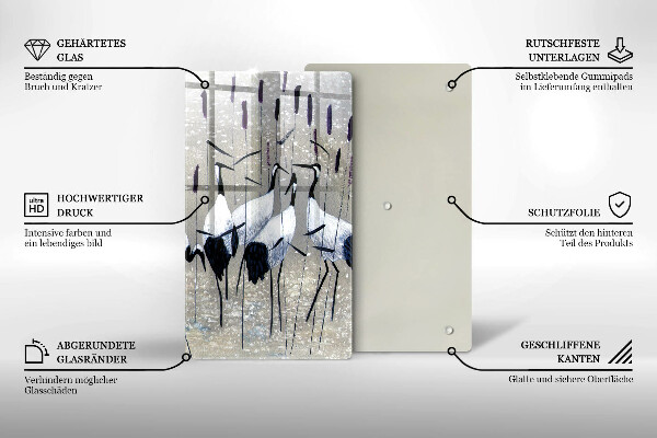 Chopping board glass Japanese cranes