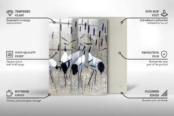 Chopping board glass Japanese cranes