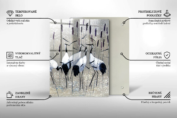 Chopping board glass Japanese cranes