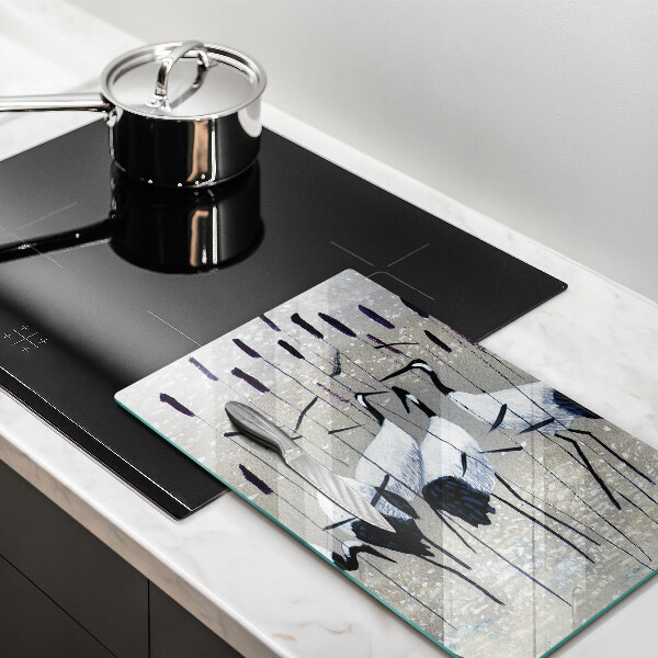 Chopping board glass Japanese cranes
