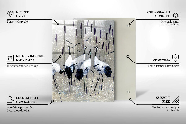 Chopping board glass Japanese cranes