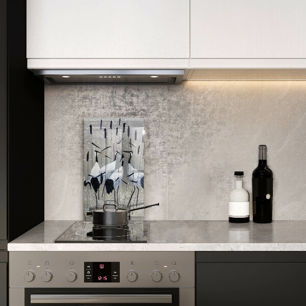 Chopping board glass Japanese cranes