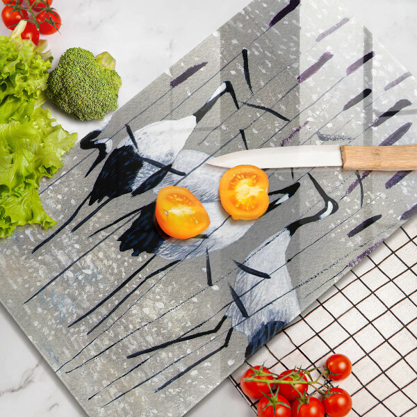 Chopping board glass Japanese cranes