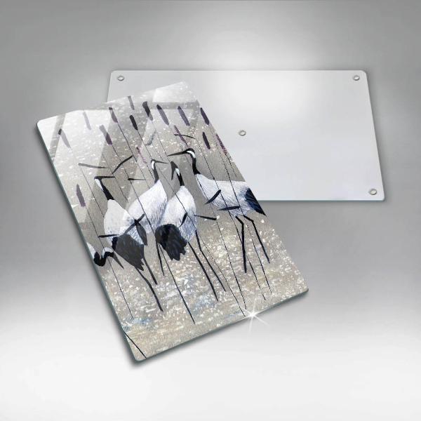 Chopping board glass Japanese cranes