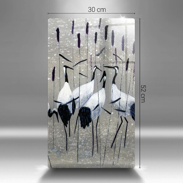 Chopping board glass Japanese cranes