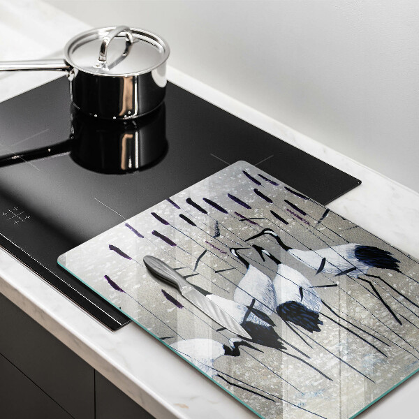 Chopping board glass Japanese cranes
