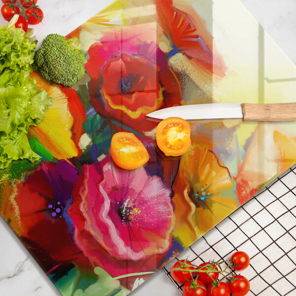 Chopping board glass Painted colorful flowers